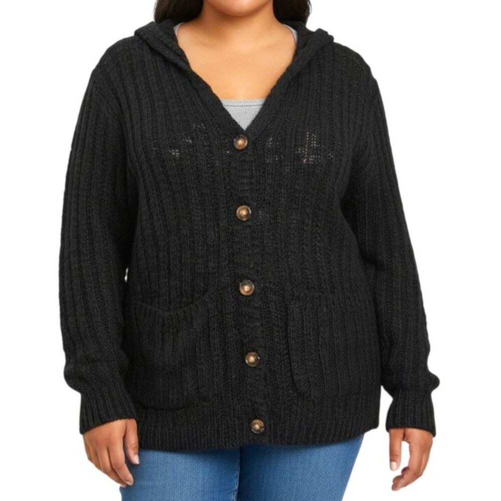 ANDREE By Unit Loose Weave Button Front Hooded Cardigan, NWT! Size 2X